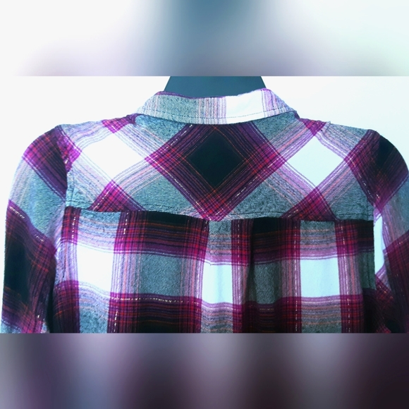 Arizona Jean Plaid Shirt Gold threads Amazing Boyfriend Fit - Picture 4 of 6